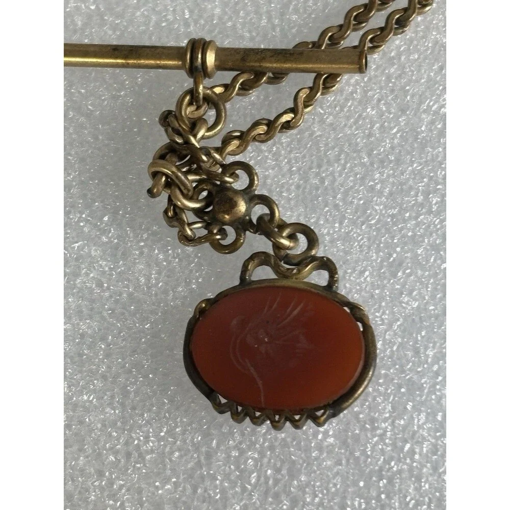 Antique Victorian Gold Filled Carnelian Intaglio Watch Fob Pendant Necklace 13+G